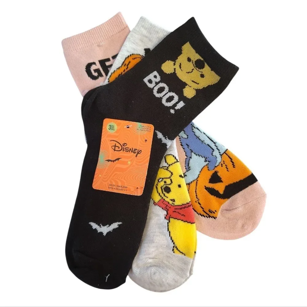 Disney Winnie The Pooh Halloween 3 Pack Crew Socks‎ NWT